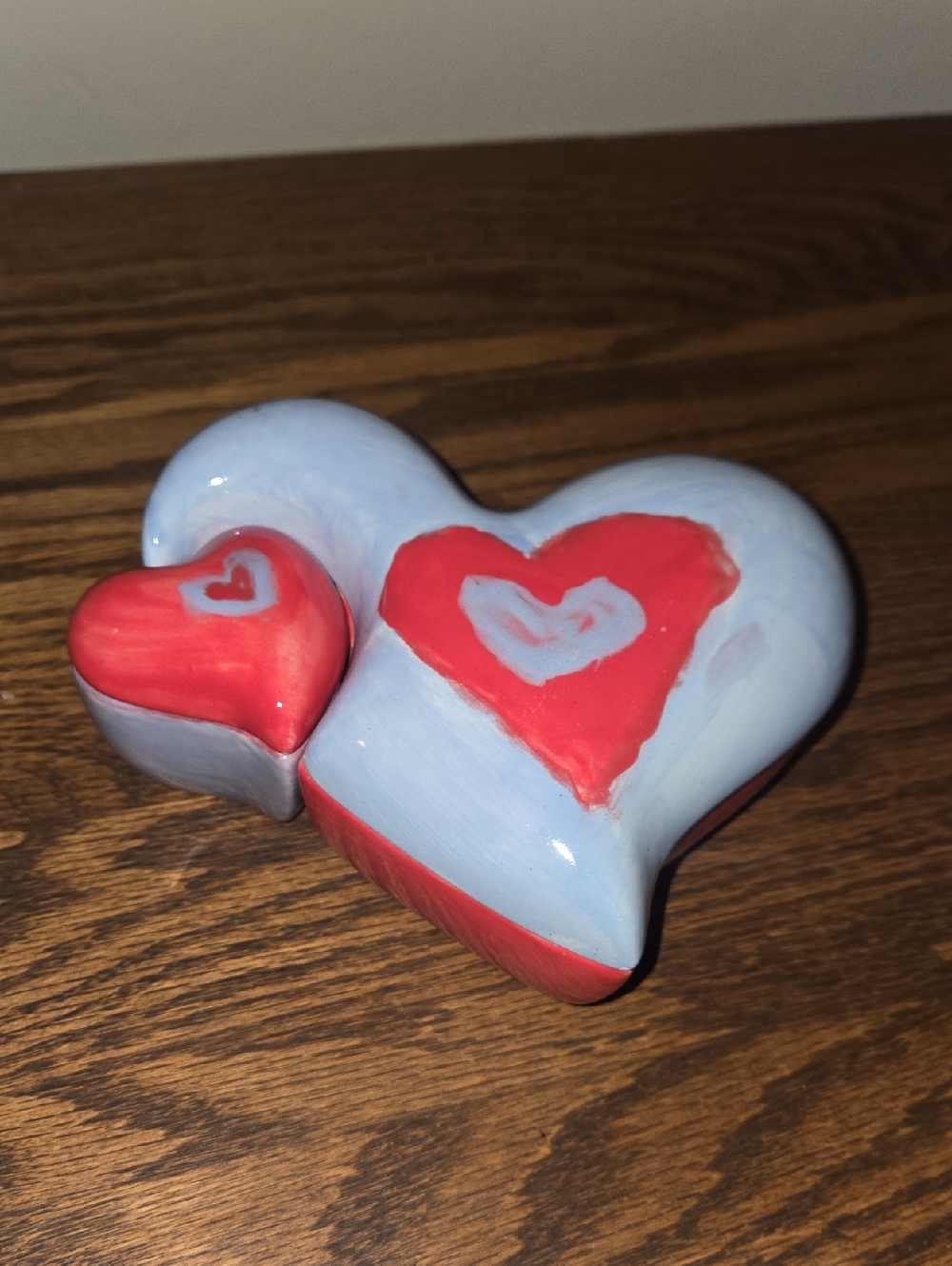 Handcrafted Blue and Red Heart Ceramic Decorative Box